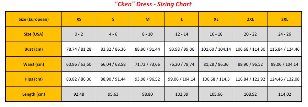 N7 - Cken Dresses - Sizing Chart (GB)