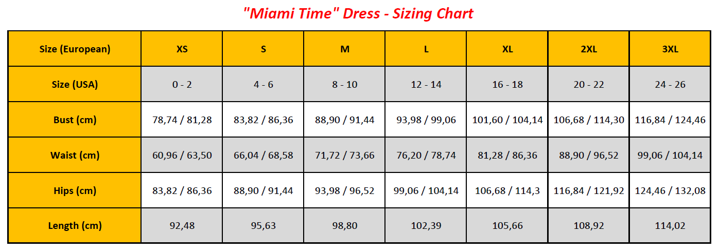 N7 - Miami Time Dress - Sizing Chart (GB)