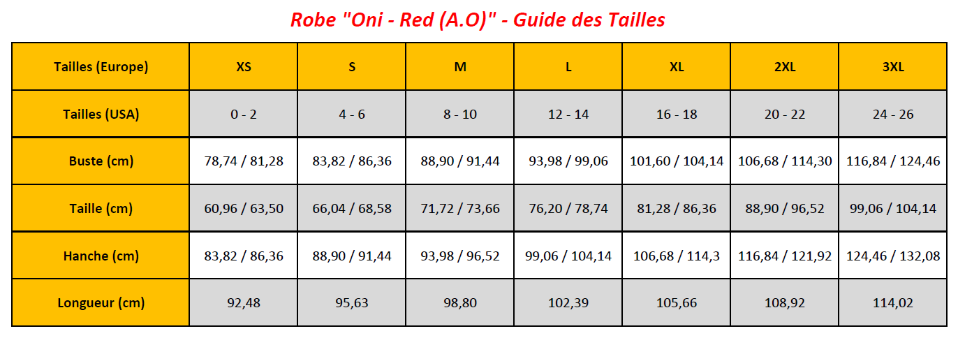 N7 - Oni - Red (A.O) Dress - Sizing Chart (FR)