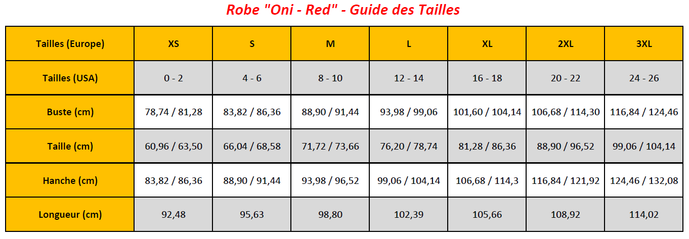 N7 - Oni - Red Dress - Sizing Chart (FR)