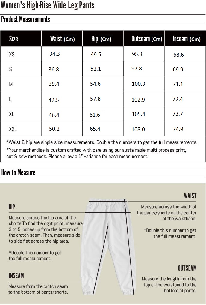 Women's High-Rise Wide Leg Pants Sizing Chart